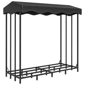 Outsunny Suport pentru Lemne de Exterior cu Acoperire, Suport Metalic Ranforsat pentru Lemne, 185x90x185 cm, Negru 146606281 - Șemineu și sobă