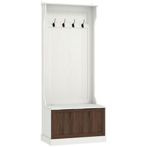HOMCOM Cuier de Intrare 3 în 1 cu 4 Cârlige, Etajeră pentru Pantofi și Bancă Depozitare, 71,5x39,5x170 cm, Maro 146606665 - Seturi mobilier de hol