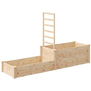 Outsunny Pat Înălțat pentru Grădină cu Grilaj, Bază Deschisă și 2 Despărțitoare, 222x63x132 cm, Lemn Natural