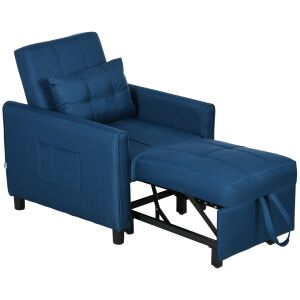 HOMCOM Egyszemélyes fotelágy 3 fokozatban állítható háttámlával, 2 kerékkel és szövetpárnával, 69x82x85 cm, kék 146606869 - Nappali bútor