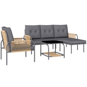 Outsunny Set Mobilier de Grădină din 4 Piese cu Canapea, Fotoliu, Șezlong și Măsuță, 64x70x78 cm, Gri Închis