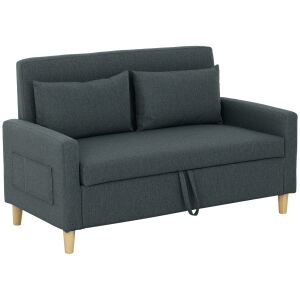 HOMCOM Modern 2 személyes kanapé, karfákkal, 2 levehető párnával és tárolóhellyel, 135x72x84 cm, szürke 146607110 - Nappali bútor