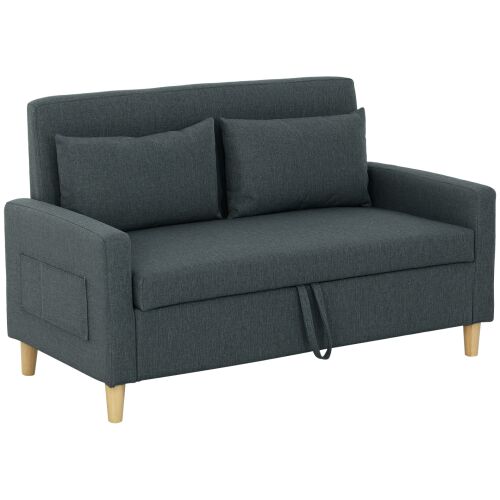 HOMCOM Modern 2 személyes kanapé, karfákkal, 2 levehető párnával és tárolóhellyel, 135x72x84 cm, szürke 146607110