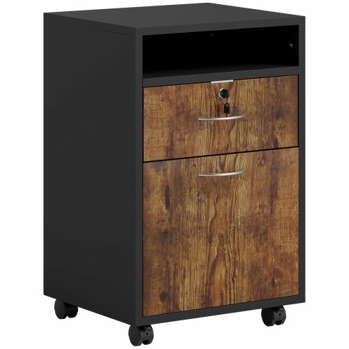 HOMCOM Irodaszekrény Nyitott Polccal, Fiókos Szekrénnyel, Barna 146607366