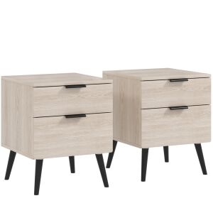 HOMCOM 2 db-os éjjeliszekrény szett 2 fiókkal hálószobába vagy nappaliba, 40x40x50 cm, natúr fa 146608093 - Éjjeliszekrény