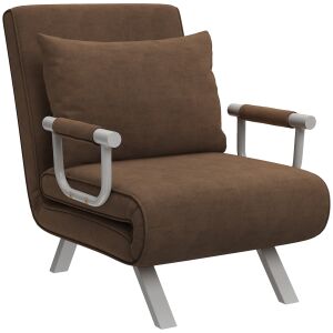 HOMCOM 3 az 1-ben egyszemélyes fotelágy 5 fokozatban állítható háttámlával és párnával, 65x69x80 cm, barna 146608143 - Nappali bútor