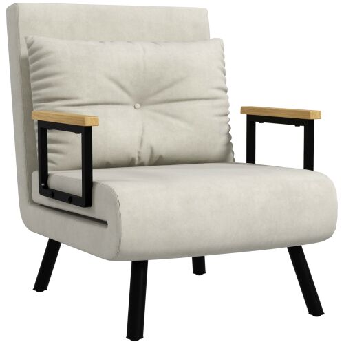 HOMCOM Kihúzható Kanapé Állítható Háttámlával, Összecsukható Párnával, Ideális Hálószobába, Krémfehér 146608713