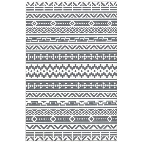 Outsunny Megfordítható Vízálló Kültéri Szőnyeg, Műanyag Szalma, 182x274 cm, Sötétszürke és Fehér 146609089