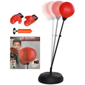 HOMCOM Padlóbox szett 5-10 éves gyermekeknek kesztyűvel, boxzsákkal és állítható magassággal, Ø44,3x122,5-147 cm, piros 146609539 - Aiyaplay