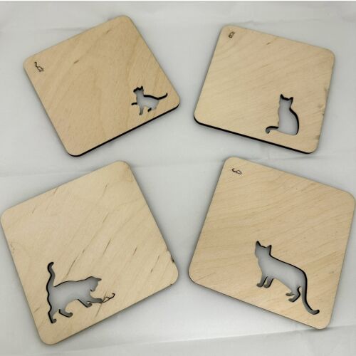 Lézervágott fa poháralátét - cica mintával 146610668