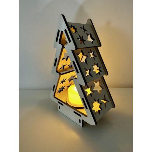 Ragyogó Karácsonyfa - 3D-s Lézervágott Fenyő Mécsestartó LED-del 146610670