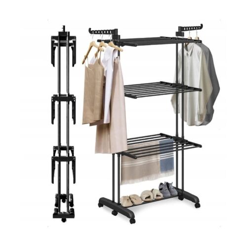 Vertikaler, klappbarer Wäscheständer SU02CZ, schwarz, 3 Ebenen, 6 klappbare Arme, 360°-Drehsystem, eCarla 146610811