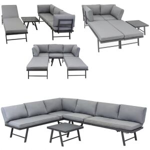 Set aus 2 Stahlsofas (mit Couchfunktion) und einem Couchtisch