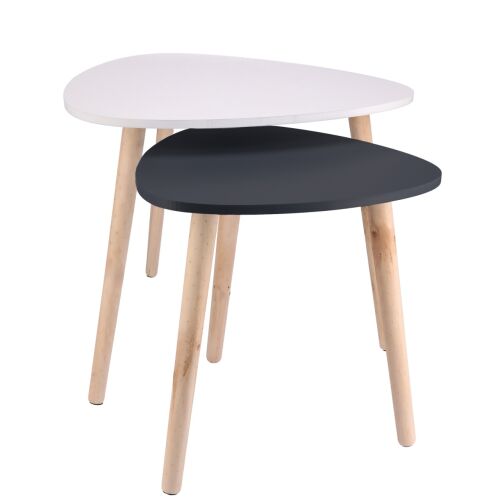 Couchtisch-Set, 2-teilig, MDF, Kiefernholzbeine, schwarz und weiß 146610848