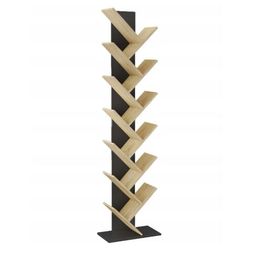 Bibliotecă verticală JUMI, 222x50x24 cm, MDF negru-stejar, tip arbore pentru cărți și decorațiuni 146610861