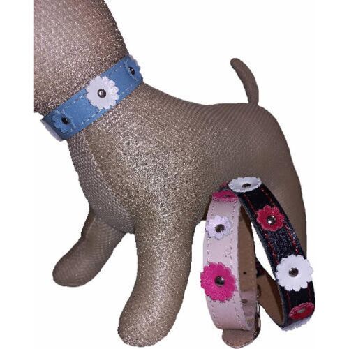 Nyakörv (bőr, színes bőrvirággal) kutyák részére (több féle színben) 20mm/45cm 146610937