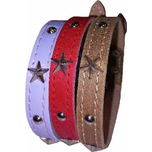 Nyakörv (bőr, csillag és bogyó veretes) kutyák részére (több féle színben) 30mm/60cm 146611119