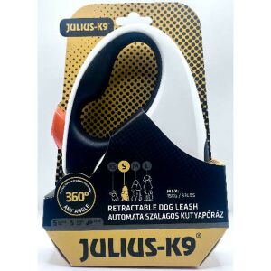 JK9 Retractable Dog Leash -  automata szalagos póráz (fekete-fehér-narancs) kutyák részére (S) 5 méter