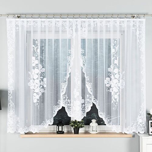 FUKSZIA - Készre varrt jacquard függöny alul kivágással - 400x160 cm - fehér 146623506