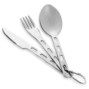 Acél turista evőeszköz karabinerrel, 3 darabos. 146624970 - Evőeszköz