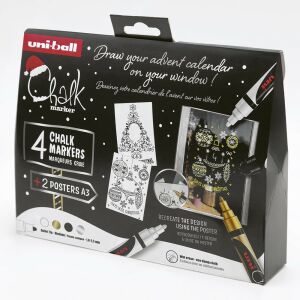 Folyékony kréta UNI PWE-5M Karácsonyi kiadás Elegáns színek 4 darabos 146628343 - Uni