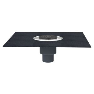 Erkély és terasz lefolyó PP teste, függőleges, DN50/75/110, bitumenes gallérral