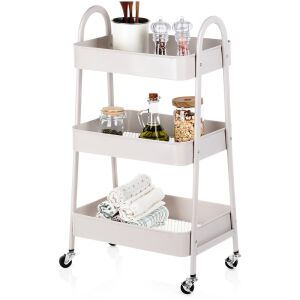 Bézs színű, fémből készült, 3 szintes, kerekes polc 44x31,5x78,5 cm