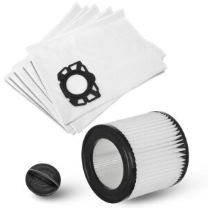 5 saci de praf sintetici și filtru lavabil pentru aspiratoarele Karcher WD2 PLUS, WD3, SE 4001, SE 4002 (înlocuiește numerele de piesă 2.863-314.0 / 6.414-552.0 / 6.959-130.0) 146634448 - Accesorii pentru electrocasnice mici