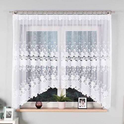 KASJANA - Készre varrt jacquard függöny alul kivágással - 320x160 cm - fehér