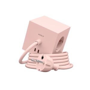 Avolt Square 1 kocka hosszabbító, 3 aljzat, 2xUSB-C, mágneses talp, pasztell rózsaszín, 7.6x7.6x7.6cm, 1.8 méter kábel