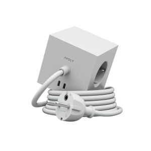 AVOLT kocka elosztó, Square 1, 3 aljzat, 2xUSB-C, mágneses talp, 1.8 méteres kábel, ideális otthonra/irodába, minimalista design, szürke