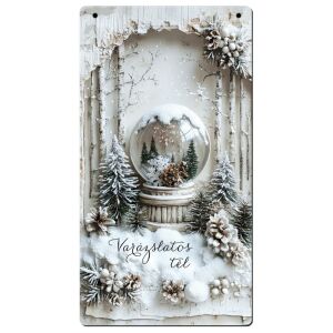 Nyomtatott fa tábla - Vintage fehér téma - hógömb 13x24,3cm 146640701 - Ajándék tábla