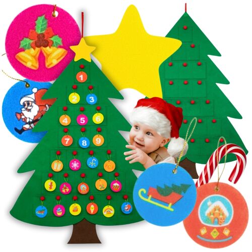 Kalendarz adwentowy choinka filc z kieszonkami na prezenty 90cm+ozdoby diy 146641103