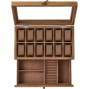 12 rekeszes óratartó doboz rusztikus dió színben 146641252 - Óraforgató & óratartó doboz