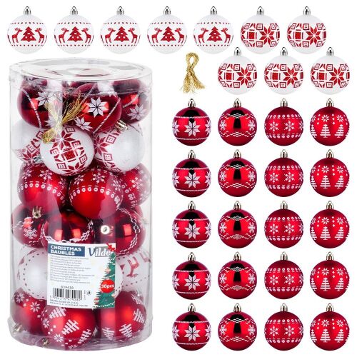 Törhetetlen karácsonyi gömbdíszek piros-fehér 6 cm 30 db. 146648268