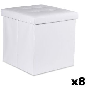 Összecsukható puff L gombokkal - 38x38x38cm fehér műbőr x 8 146651705 - Lábtartó, puff