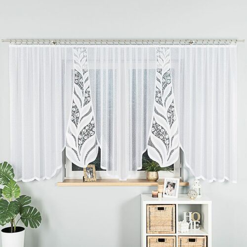 MELANIA - Készre varrt jacquard függöny alul kivágással - 500x160 cm - fehér 146651733