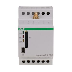 GSM távirányító relé (CLIP), 2xOUT, 2xIN, kapuvezérlés, 230V AC táp, 1NO érintkező, DIN sínre szerelhető, SIMplyMAX-P02