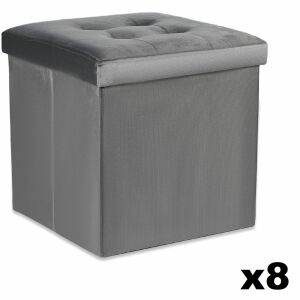 Összecsukható puff L gombokkal - 38x38x38cm bársony szürke x 8 146654327 - Lábtartó, puff