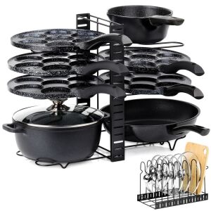 Fekete fém 2 az 1-ben edény-, serpenyő- és fedőtartó