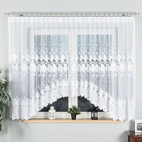 KASJANA - Készre varrt jacquard függöny alul kivágással - 400x160 cm - fehér 146655996