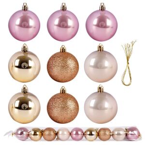 Törhetetlen rózsaszín karácsonyfadíszek 6 cm 9 db. 146657407 - Szezonális dekoráció