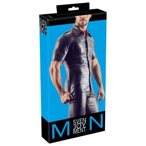 Svenjoyment - Szexi férfi fekete fényes póló gallérral és ezüst gombokkal L 146661844 - Férfi ing