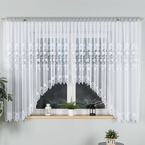 ELŻBIETA - Készre varrt jacquard függöny alul kivágással - 600x160 cm - fehér