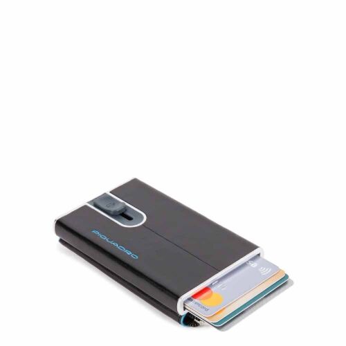 Piquadro, Blue Square, Leather Card Holder, Square Sliding System with Zipped Coin Pocket, PP5359B2R-N, Black, For Men 146664322