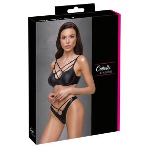 Cottelli LINGERIE - Matt Fekete Kétrészes Szett Díszpántokkal 80B/M 146666154 - Nőknek