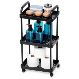 Fekete, 3 szintes, kerekes polc 30x21x61 cm