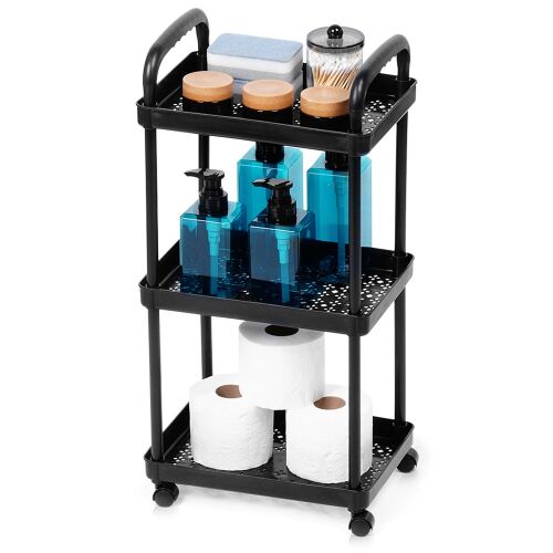 Fekete, 3 szintes, kerekes polc 30x21x61 cm 146668075