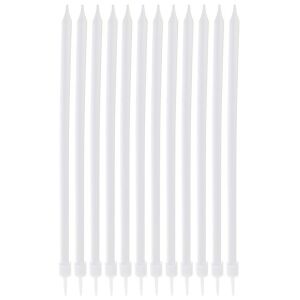 Fehér tortamilyertyák, hosszúak, 14,5 cm, 12 db.