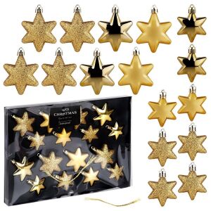 Törhetetlen karácsonyfadíszek, arany csillagok, 6/5 cm, 16 db. 146672461 - Szezonális dekoráció